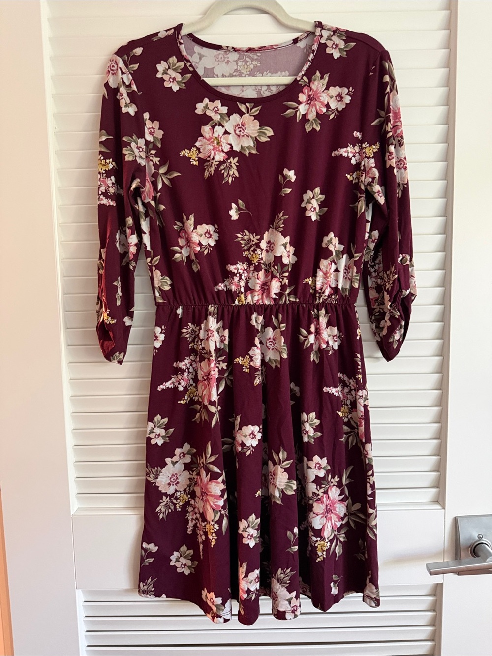 Floral Fit-and-Flare Dress in Burgundy